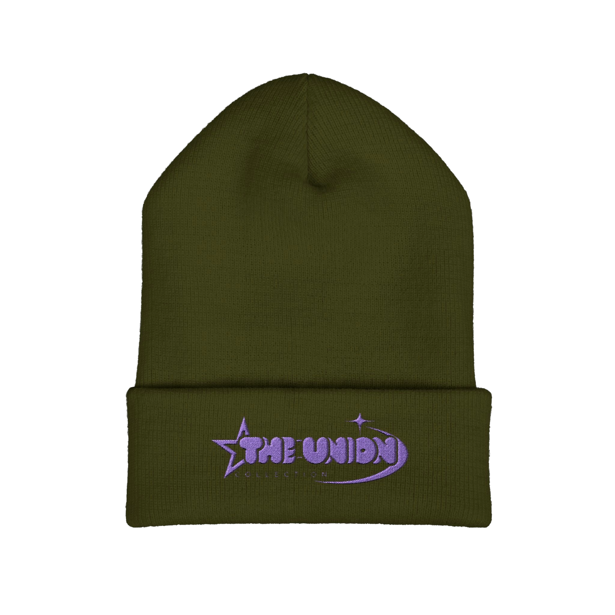 Star Union Embroidered Cuffed Beanie — Retro Space Logo Winter Hat