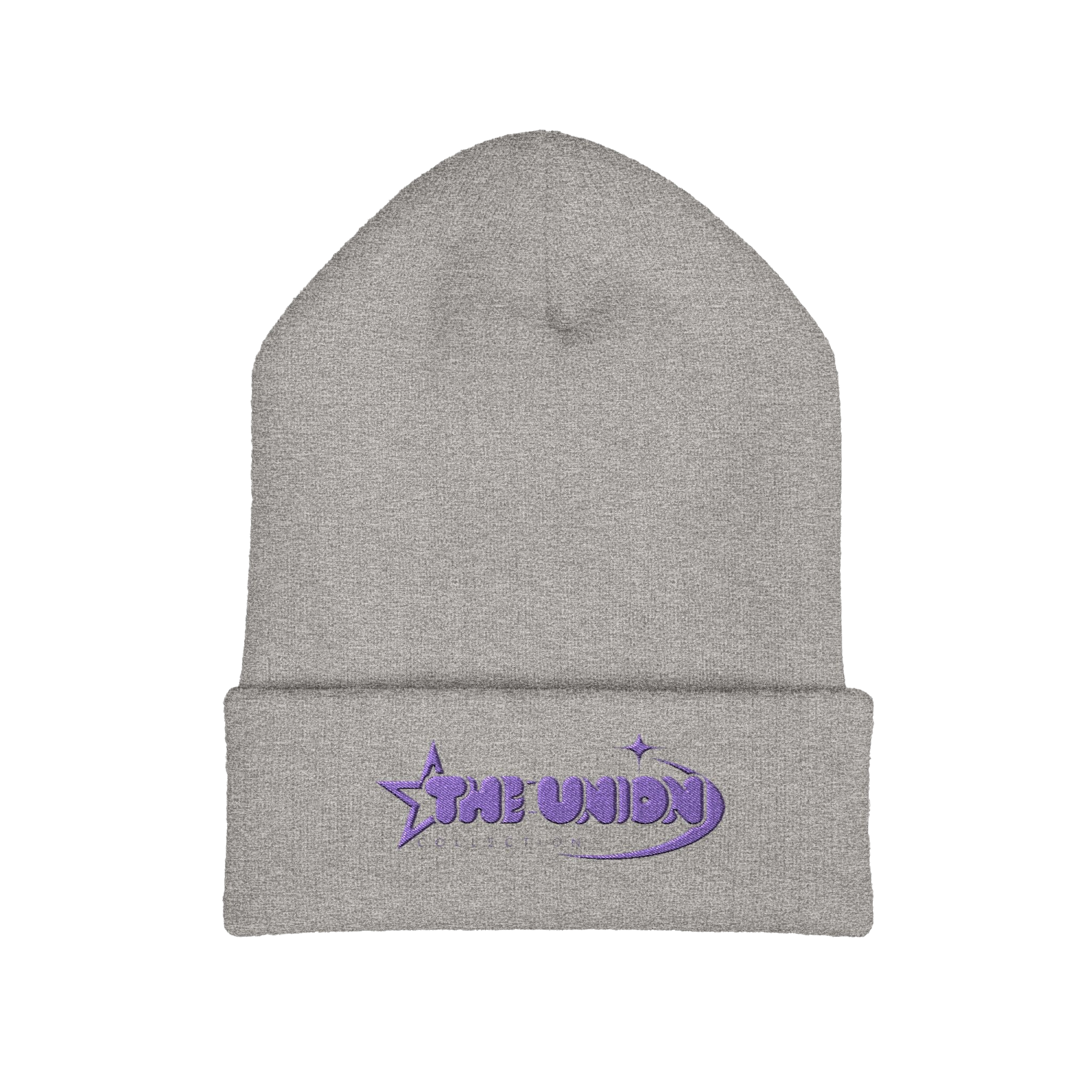 Star Union Embroidered Cuffed Beanie — Retro Space Logo Winter Hat