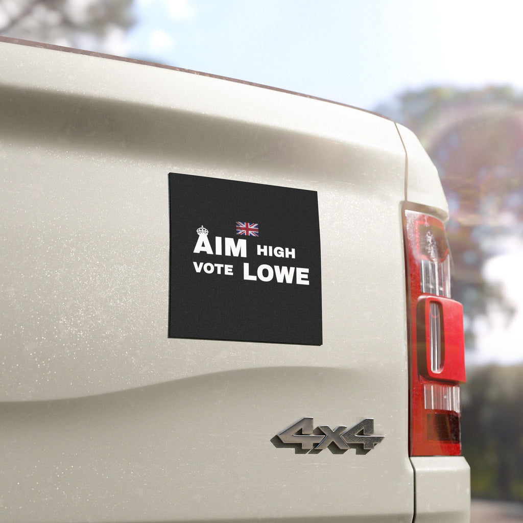 Aim High Vote Lowe Car Magnet | British Flag Political Campaign Sticker | UK Patriot Bumper Decal