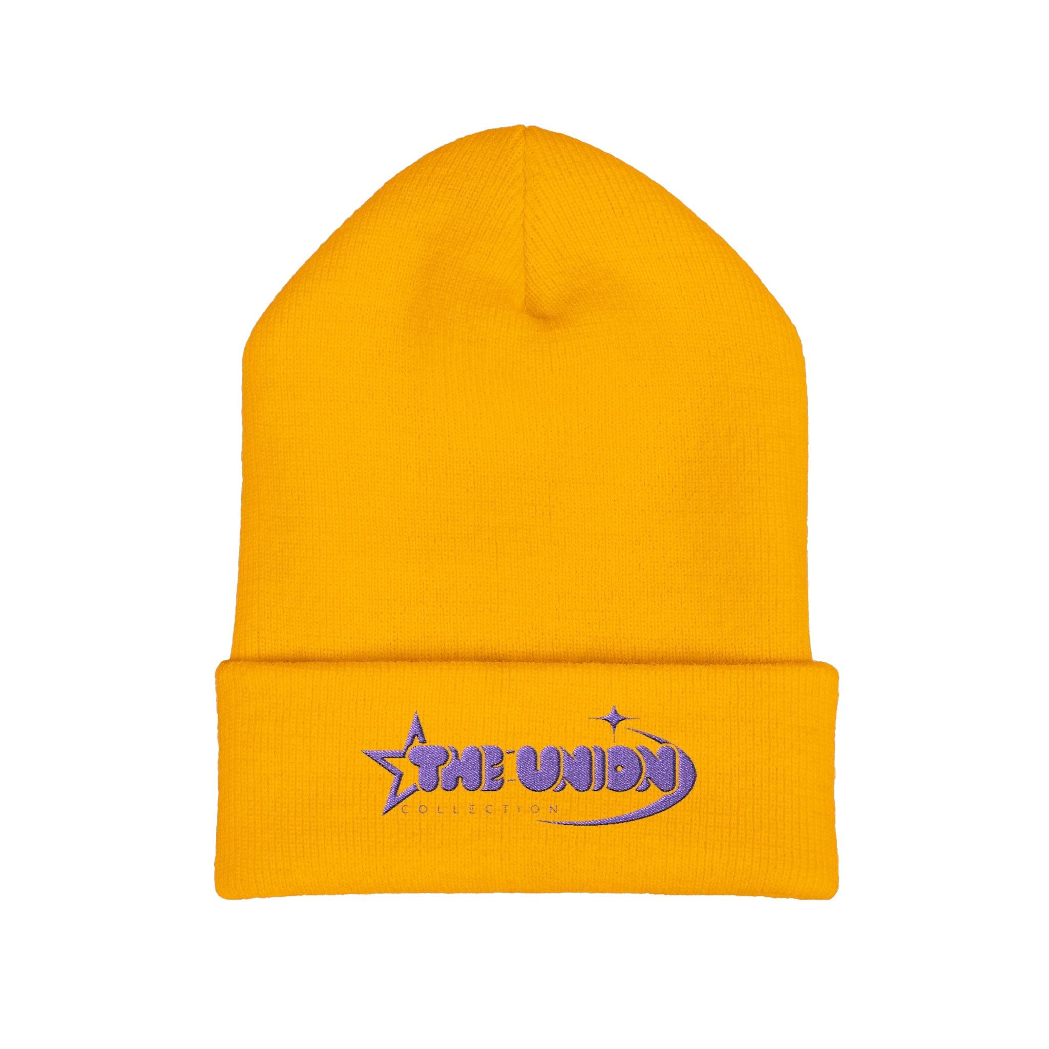 Star Union Embroidered Cuffed Beanie — Retro Space Logo Winter Hat