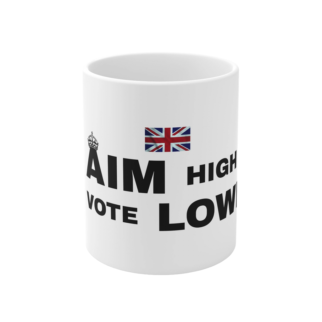 Aim High Vote Lowe Coffee Mug | 11oz British Political Mug with Union Jack | UK Patriot Gift