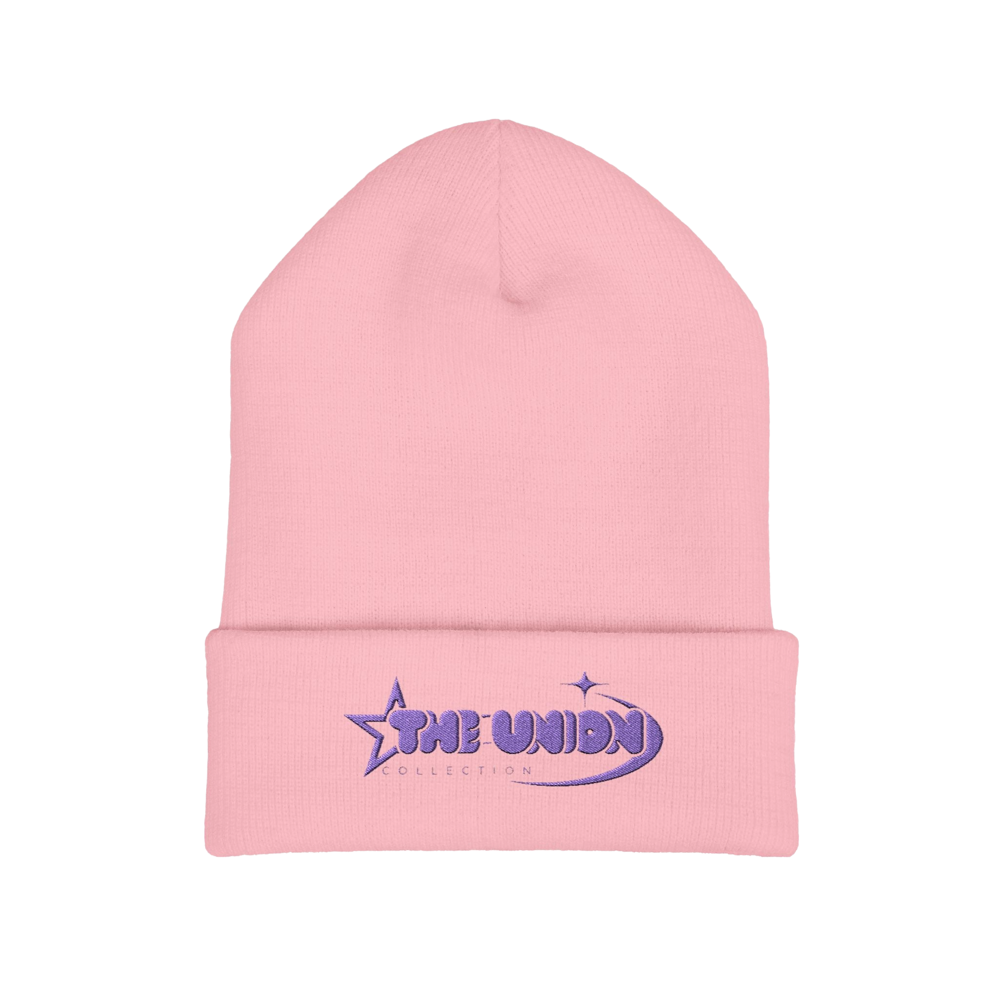 Star Union Embroidered Cuffed Beanie — Retro Space Logo Winter Hat