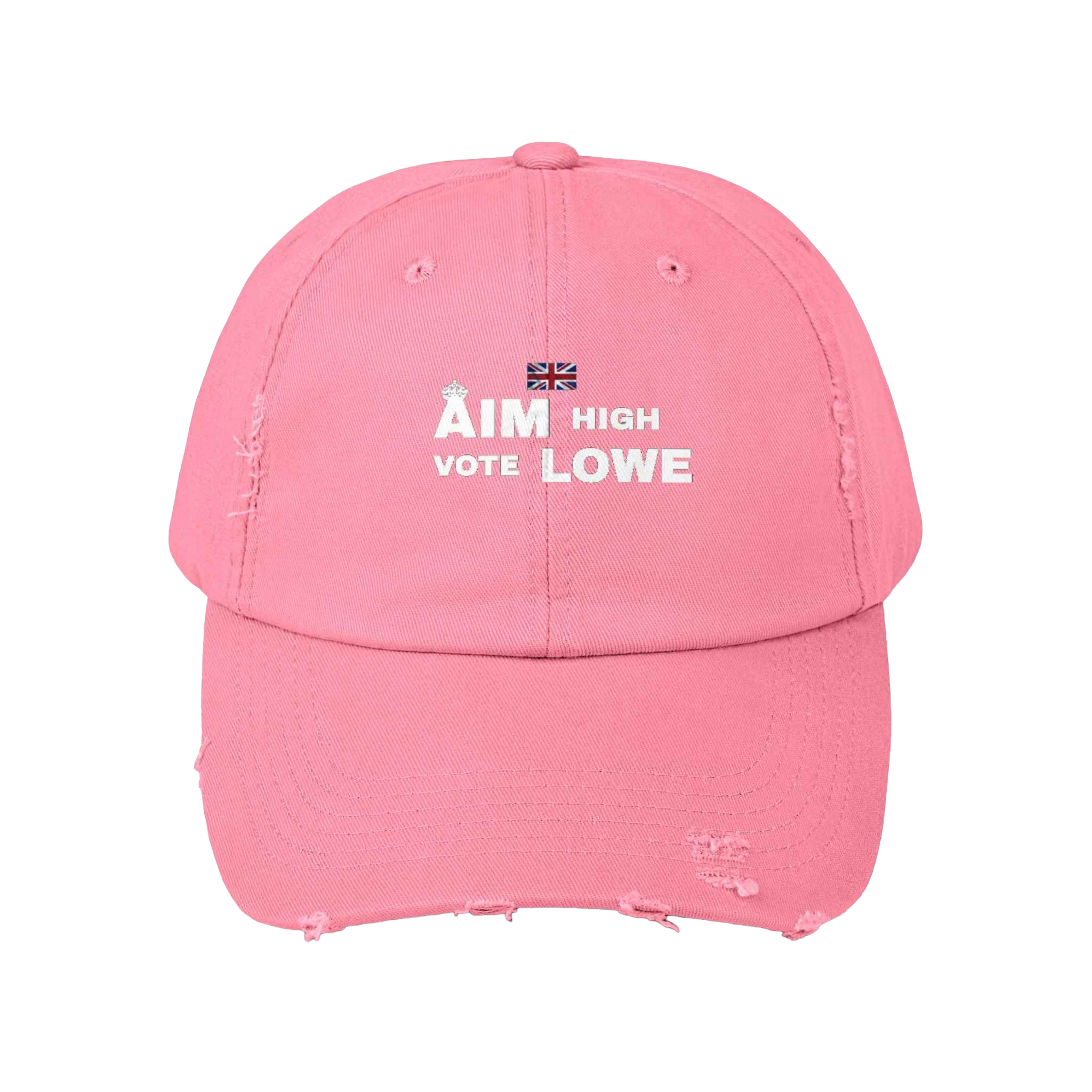 Aim High Vote Lowe | Distressed Patriot Cap with Union Jack Embroidery