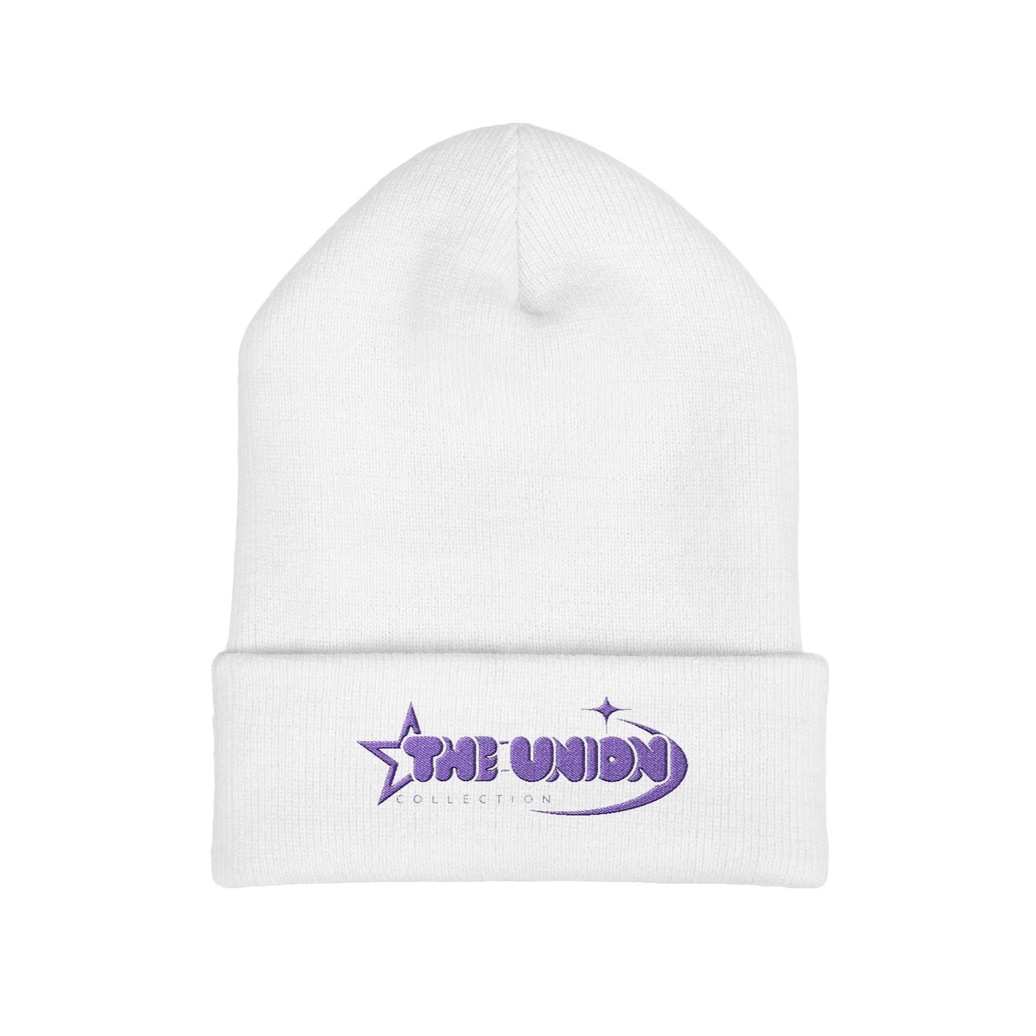 Star Union Embroidered Cuffed Beanie — Retro Space Logo Winter Hat