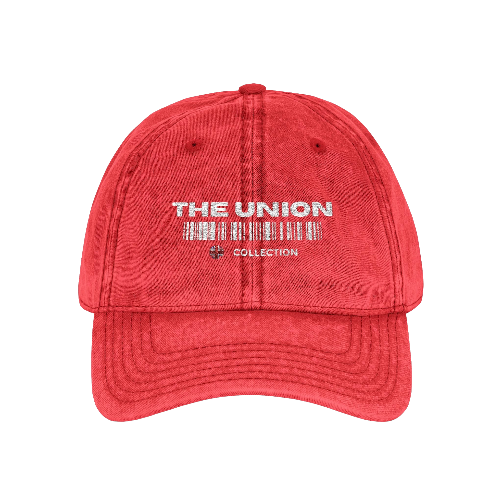 Vintage Embroidered Baseball Cap — "THE UNION" Distressed Red