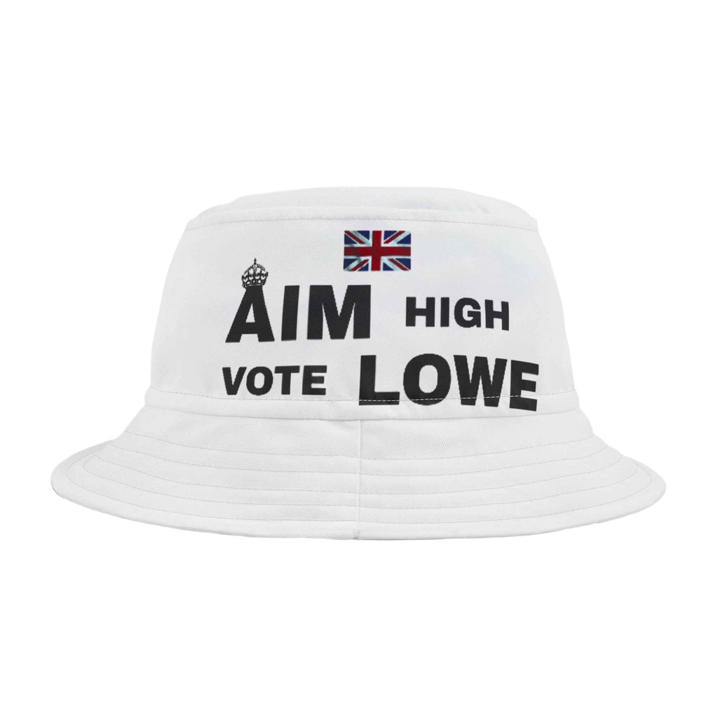 Aim High Vote Lowe Bucket Hat | Union Jack Print | UK Flag Campaign Cap