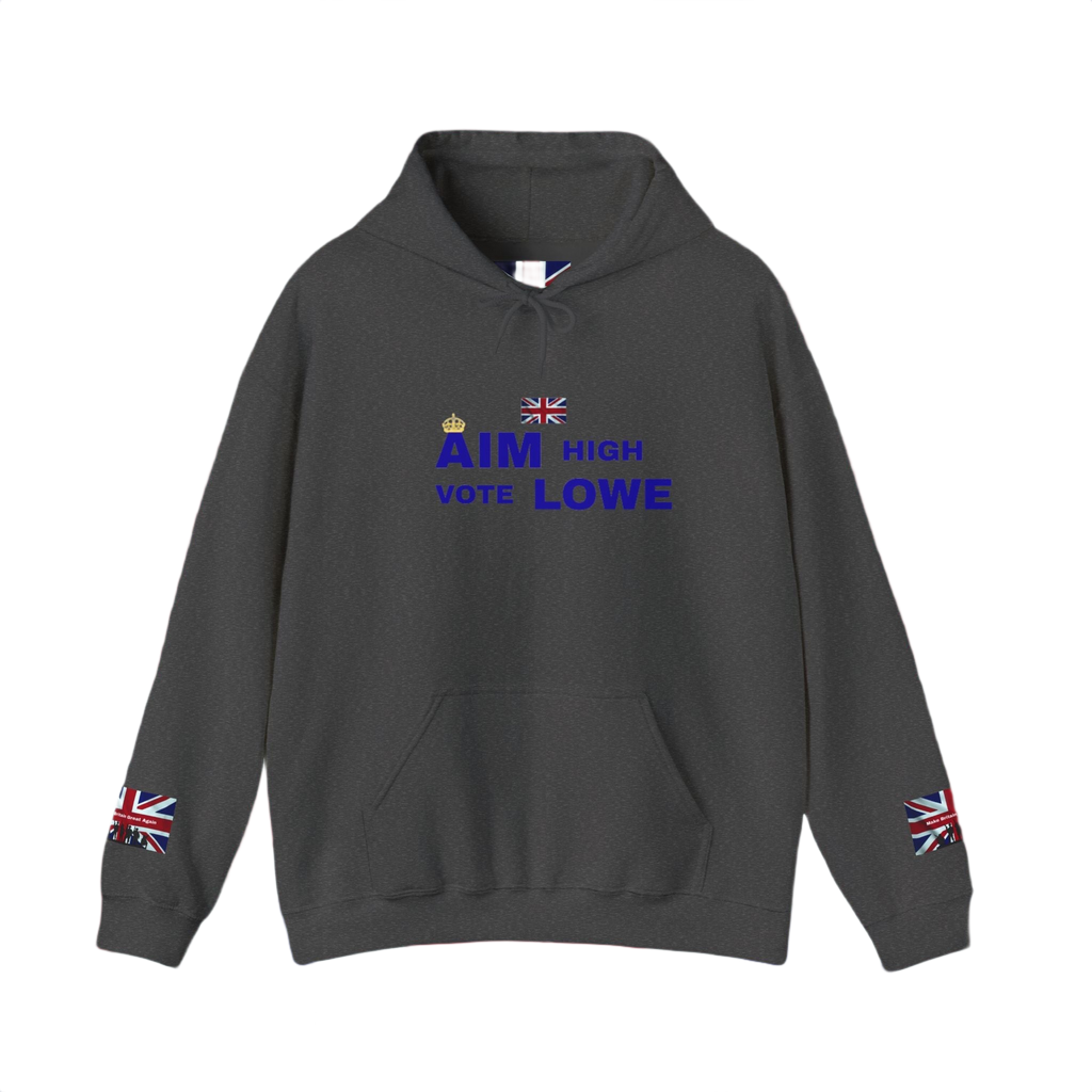 Aim High Vote Lowe Hoodie | British Flag Political Campaign Sweatshirt | UK Patriot Pullover