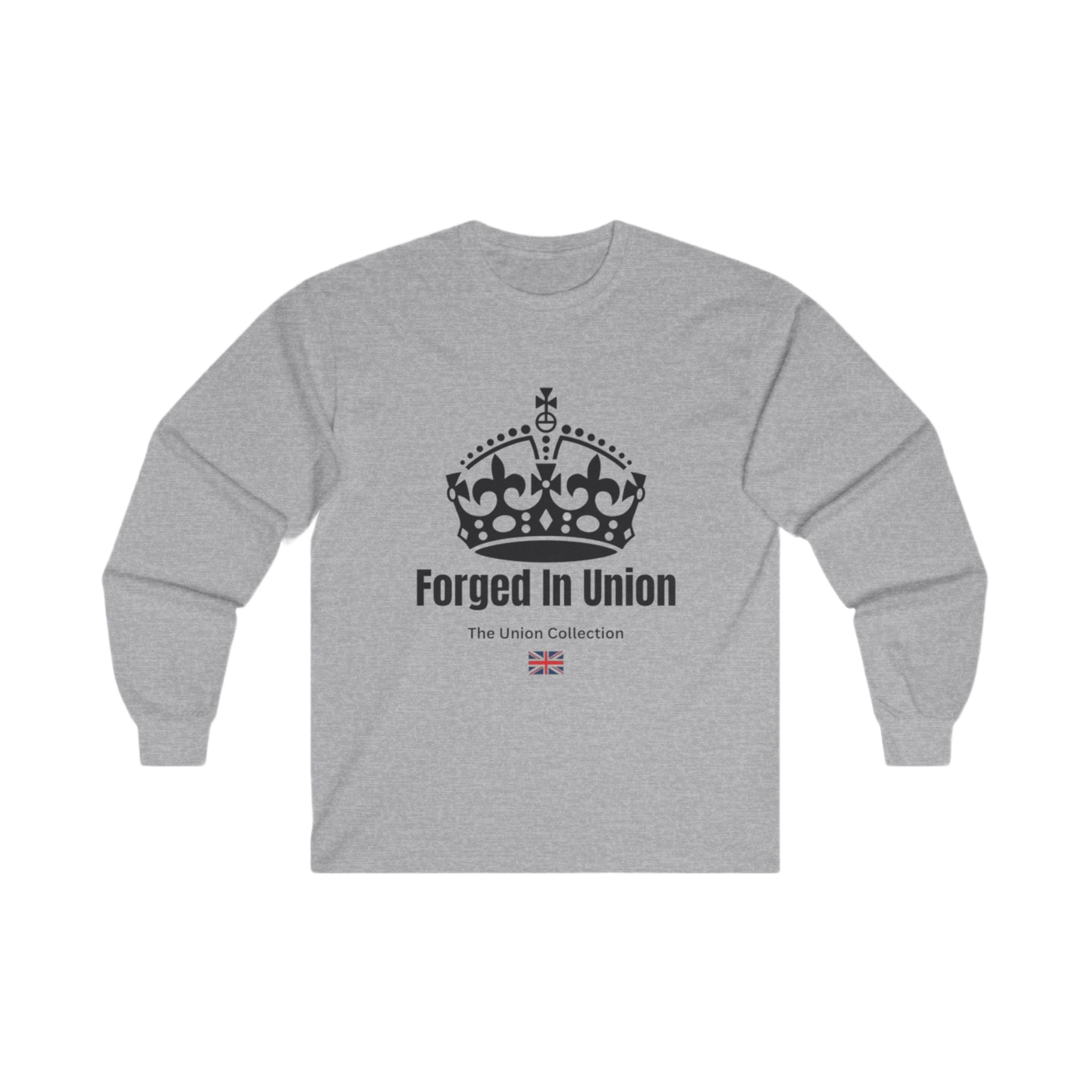Forged In Union Crown Long Sleeve Tee | British Heritage Vintage Top | Crown Motif Political Shirt