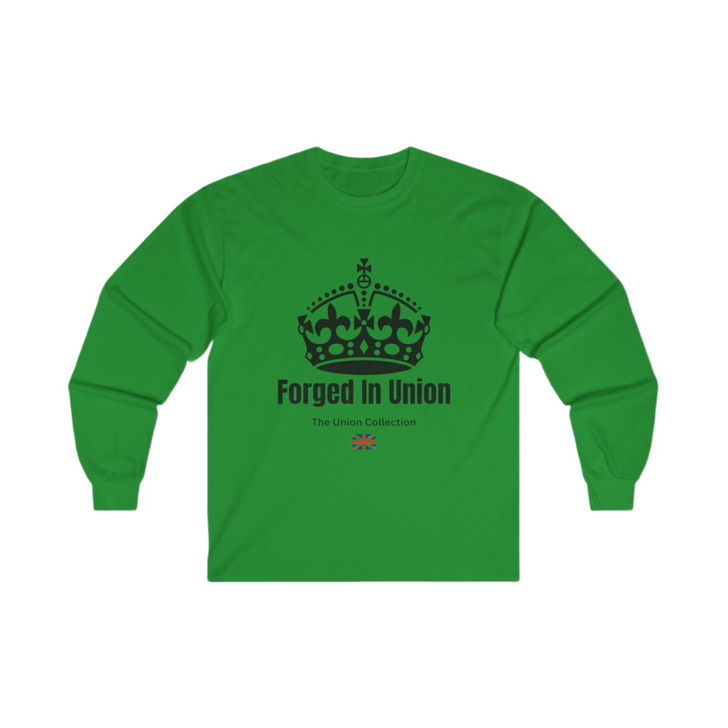 Forged In Union Crown Long Sleeve Tee | British Heritage Vintage Top | Crown Motif Political Shirt