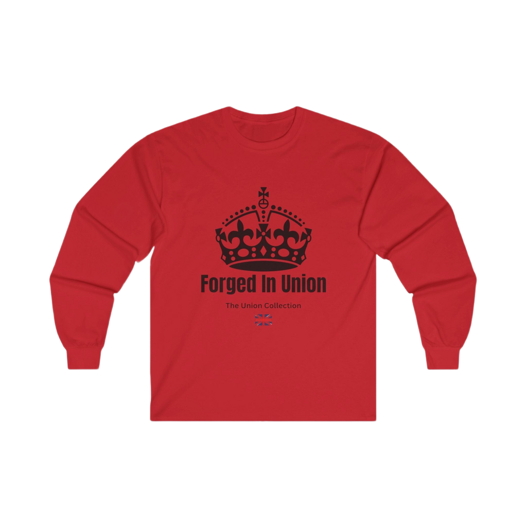 Forged In Union Crown Long Sleeve Tee | British Heritage Vintage Top | Crown Motif Political Shirt
