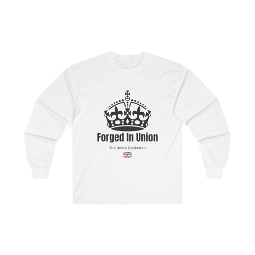 Forged In Union Crown Long Sleeve Tee | British Heritage Vintage Top | Crown Motif Political Shirt