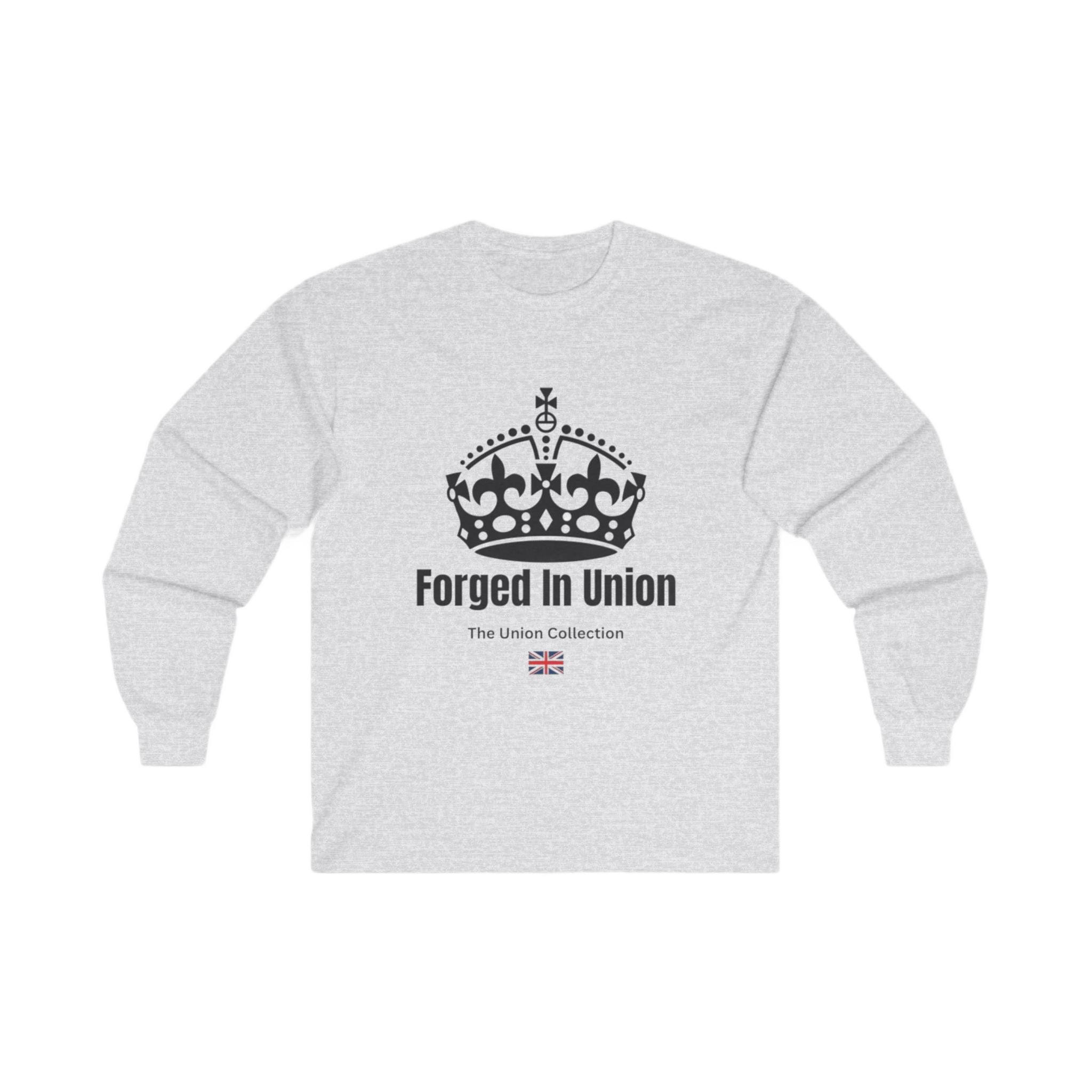 Forged In Union Crown Long Sleeve Tee | British Heritage Vintage Top | Crown Motif Political Shirt